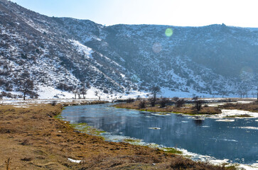 Hrazdan river near Bjni village in winter (Kotayk province, Armenia)