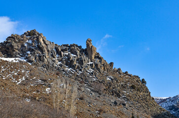 granite rocks on the cliffs of Hrazdan river canyon (Kotayk province, Armenia)