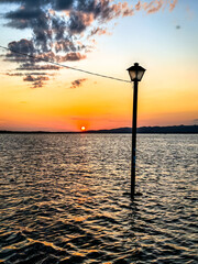 sunset on Flores Island in Pet&eacute;n Guatemala 