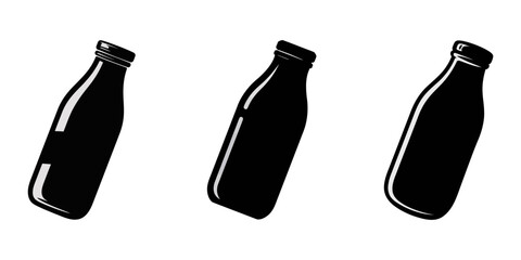 Milk bottle silhouette vector icon sign symbol illustration design, Milk bottle vector icon. Glass container for dairy or beverages. Black silhouette isolated on white background, Bottle for milk icon