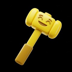 Happy Yellow Mallet with Smiling Face on Black Background