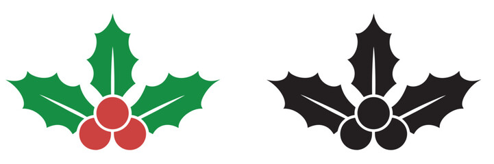 Christmas holly berry flat vector illustration icons set ,Cartoon holly leaves and berries  © Dream_Art