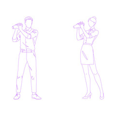 bartender shaking a cocktail lineart illustration