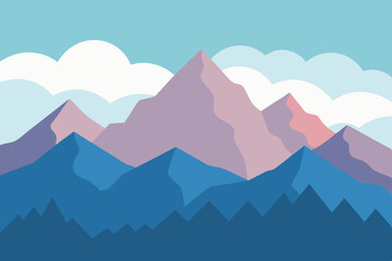 Naklejka premium a flat vector of serene mountains with a morning