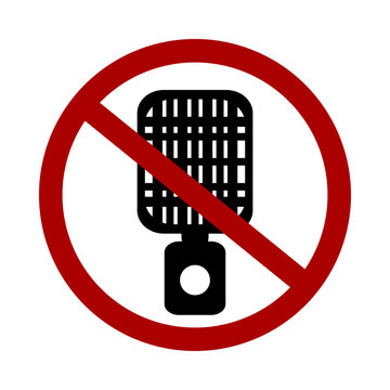 Sign prohibiting microphone on white background. Vector illustration.