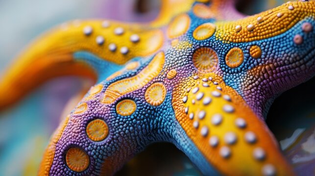 Close-up of a vibrant, multicolored starfish with intricate details.