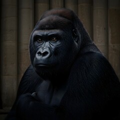 Obraz premium Portrait of a Gorilla with Brown Eyes in Natural Setting
