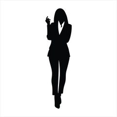 Black Silhouette of Woman in Business Suit Standing Confidently Holding an Item vector