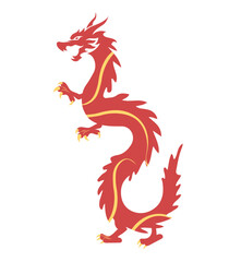 Obraz premium Traditional Red yellow Chinese Dragon vector illustration. 2025 chinees dragon year symbol. Zodiac Symbol design. Vector template for greeting card, poster, invitation