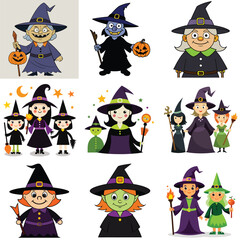 Witches vector illustration isolated on white background.