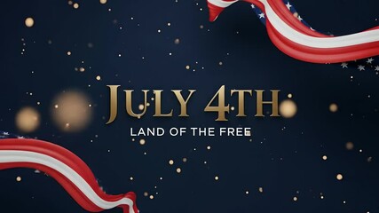 July 4th celebration with gold text & waving American flags on dark background. Perfect for Independence Day greetings, events promotion, patriotic projects & social media. - Powered by Adobe