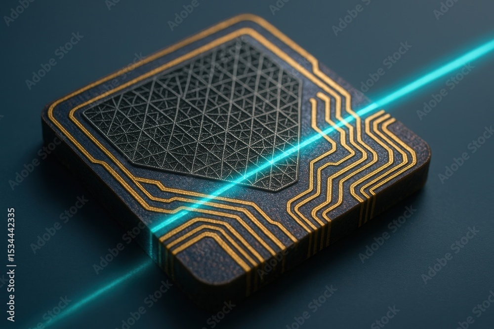 Aufkleber Futuristic Microchip Design with Geometric Patterns and Illuminated Circuitry