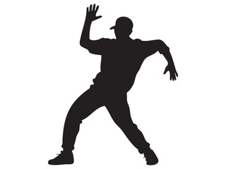 Silhouette of dancing man in dynamic pose, isolated on white background, concept of dance, movement, hip-hop, energetic expression, graphic illustration