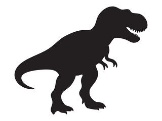 Black silhouette of Tyrannosaurus rex dinosaur in roaring pose, isolated on white background, graphic illustration. concept of prehistoric animal, t-rex icon, extinct creature