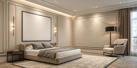 Elegant Living Room with Plush Pink Couch Stylish Decor in Soothing Tones and a Blank Poster Frame for Personal Touch