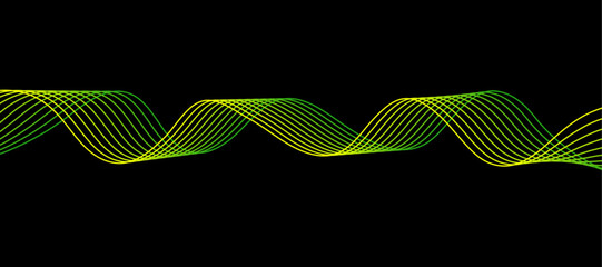 Abstract wave green color on black background.
