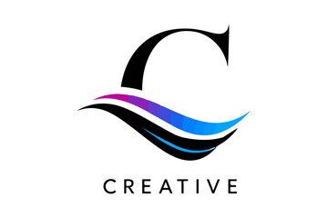 Abstract vector logo with bird and wave elements for business or travel branding