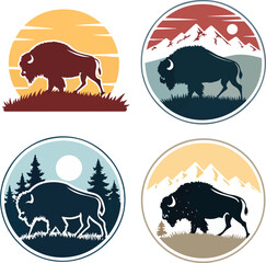 bison buffalo silhouette vector sticker pack © Mehedi