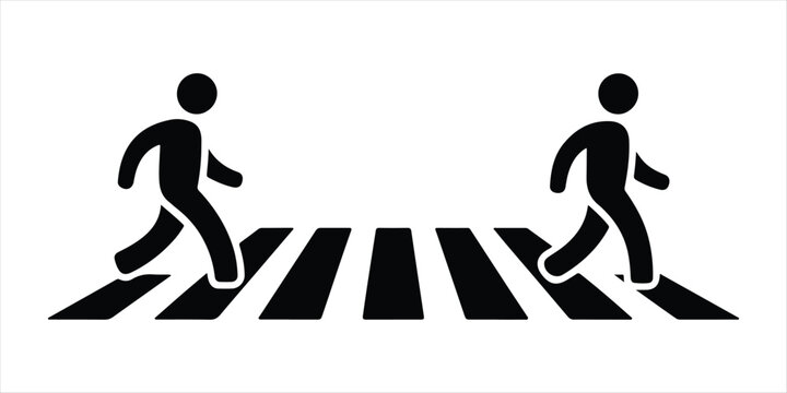 crossing road sign hand drawn illustration on white background. zebra crossing silhouette vector.