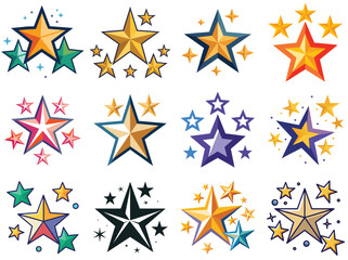 Obraz premium Set of star vector illustration isolated on white background.