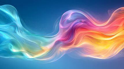 Vibrant, flowing abstract waves in a gradient of colors against a blue background