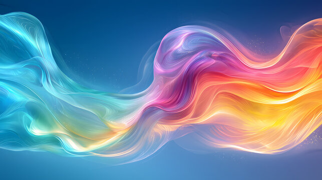 Vibrant, flowing abstract waves in a gradient of colors against a blue background