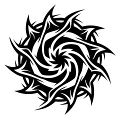Abstract black and white tribal sun design tattoo mandala graphic