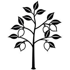 Black and White Lemon Tree Botanical Side View illustration