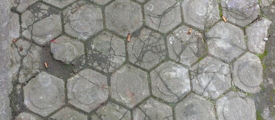 Old Mossy Hexagon Paving Stones Sidewalk Texture