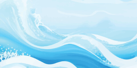 Elegant Sea Texture in Blue and White with Flowing Brush Design for Premium Background Art. Blue Aqua Water Wave with Subtle Mist Texture and Artistic Foam Effect for Website Design
