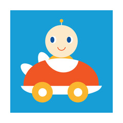 Baby on Toy Car Shaped Like a Spaceship