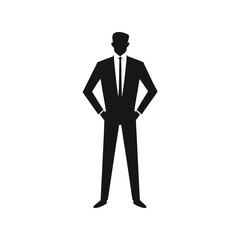 Businessman with Formal Suit Silhouette Vector – Male Corporate Pose Illustration, Professional Man Icon