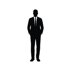 Businessman with Formal Suit Silhouette Vector – Male Corporate Pose Illustration, Professional Man Icon