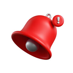 Red Notification Bell Alert with Exclamation Mark on Transparent Background
