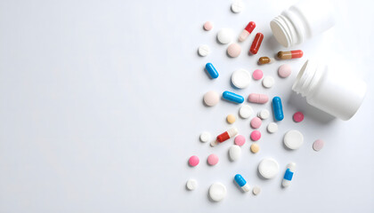 Pills and Capsules Scattered on White Surface