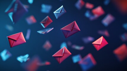 Colorful Envelopes Float in an Abstract Dark Background, Creating a Dynamic Visual of Communication and Connection in a Digital Age
