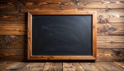 木の壁の前に置かれた木製フレームの黒板