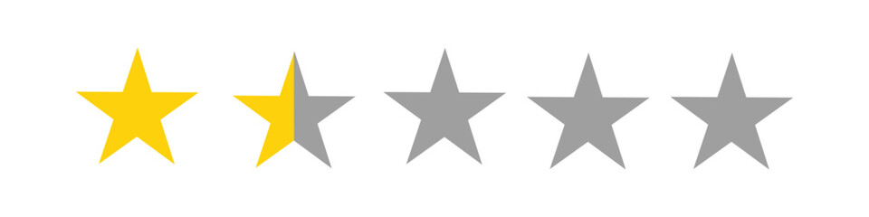 1.5-star review icon, 1.5-star ratings icon, vector
