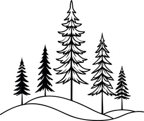 Obraz premium Pine Leaf Tree Silhouette Line Art