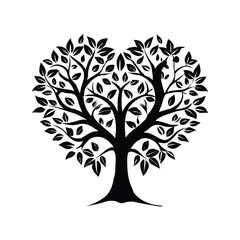 Heart-Shaped Tree Silhouette Vector Illustration – Romantic Nature Symbol, Love Plant Icon, Botanical Art
