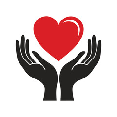 Hands Caring Heart Silhouette Vector Illustration – Love Support Icon, Charity Symbol, Care Protection Art