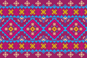 Fototapeta premium Cross stitch pattern concept showcasing traditional ethnic geometric pattern, Design for textile, background,carpet,wallpaper,clothing,wrapping,Batik,fabric,Vector illustration