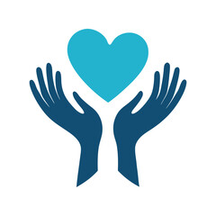 Hands Caring Heart Silhouette Vector Illustration – Love Support Icon, Charity Symbol, Care Protection Art