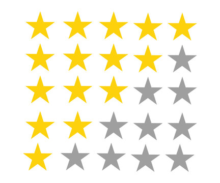 star rating stars, Ratings and review icon, 5-star review, 4-star review, 3-star review, 2-star review, 1 star review.