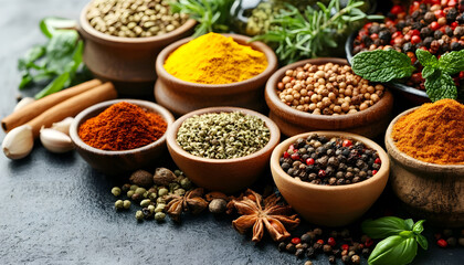 Composition with assortment of spices and herbs