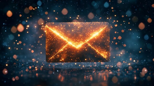 Sparkling Envelope Icon With Glowing Particles Emphasizing Digital Communication in a Dark Background Setting - Powered by Adobe