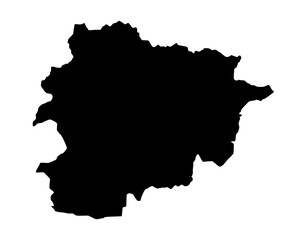 Vector map of Andorra, a country in Southwestern Europe. Detailed black silhouette, isolated on white background.