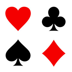 Poker Card Symbols Silhouette Vector Set – Heart, Club, Spade, Diamond Suit Icons, Casino Game Graphic Art