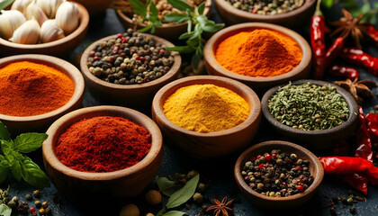 Fototapeta premium Composition with assortment of spices and herbs