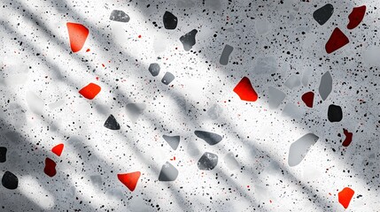 Artistic Rendering of a Grey Terrazzo Surface with Vibrant Red Specks and Modern Interior Mosaic